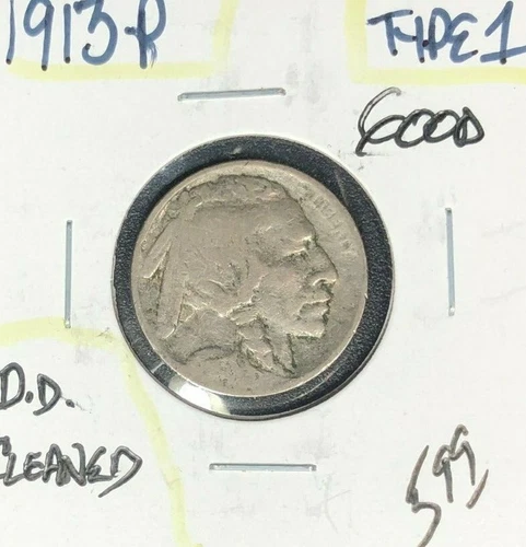 1913-P TYPE 1 BUFFALO NICKEL ~ GOOD ~ CLEANED ~NICE COIN~
