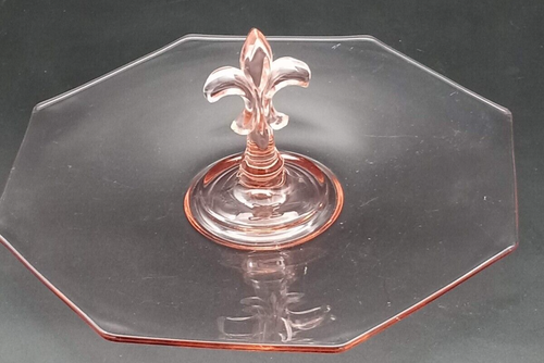 Vintage Fostoria Pink Depression Glass Fleur-de-lis Tidbit Sandwich Tray