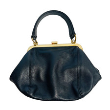 Vintage Joan Weisz 1980's Original Genuine Leather Purse Handbag Navy