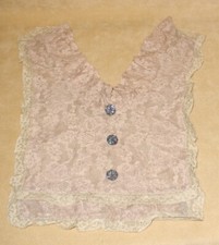 Ladies Victorian Mushroom Brown Lace Insert or Bib w/ Cut Steel Buttons