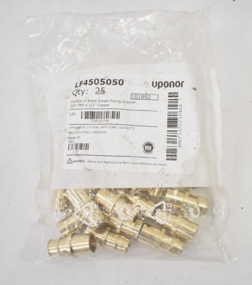 Uponor ProPex LF Brass Sweat Adapters 1/2" x 1/2" Copper LF4505050 Lot of 17