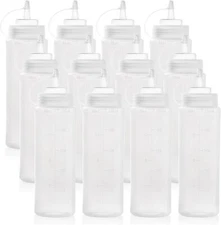 Bekith 12 pack 16 Oz Wide Mouth Plastic Squeeze Condiment Bottles with Clear 