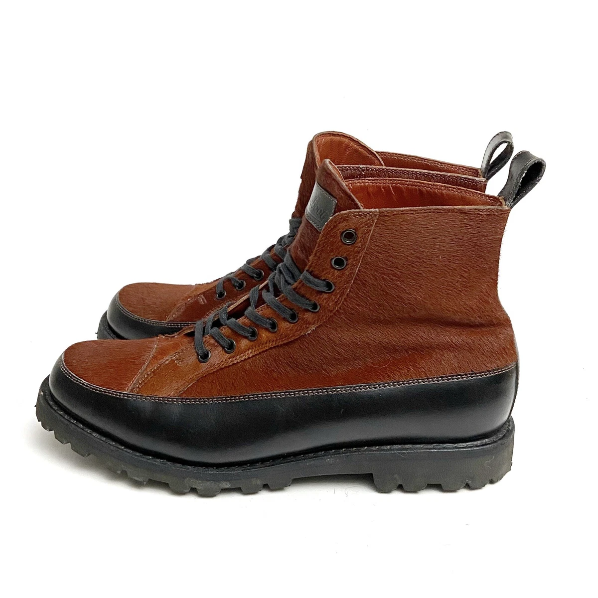 Paraboot Womens Black Leather Pony Hair Lace Hiker Boots Size UK 6.5 EU 39.5