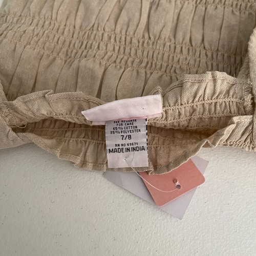 Girls Pink Blouse Girl's 7/8 Beige Smocked Short Sleeve Crop Ruffle Shirt NWT - Picture 7 of 8