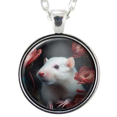 White Rat Pendant Necklace, Handmade Goth Jewelry, Mouse Gifts For Her