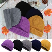 Mini Short Fisherman Beanie Hat Ribbed Docker Winter Warm Knitted Skull Cap cuff