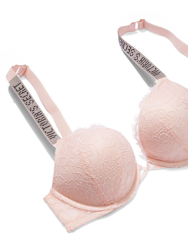 Victoria's Secret 36C BOMBSHELL 2 CUPS SHINE STRAP PUSH-UP BRA Purest Pink