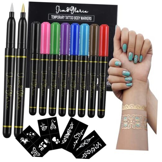 Body Art Tattoo Pen 10 Colors With Gold and Silver Fake Tattoos