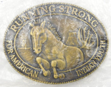 BILLY MILLS "RUNNING STRONG FOR AMERICAN INDIAN YOUTH" Horse BELT BUCKLE NIP