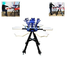 6 Color 6 Station Screen Printing Press Micro-registration Height Adjust w/Stand