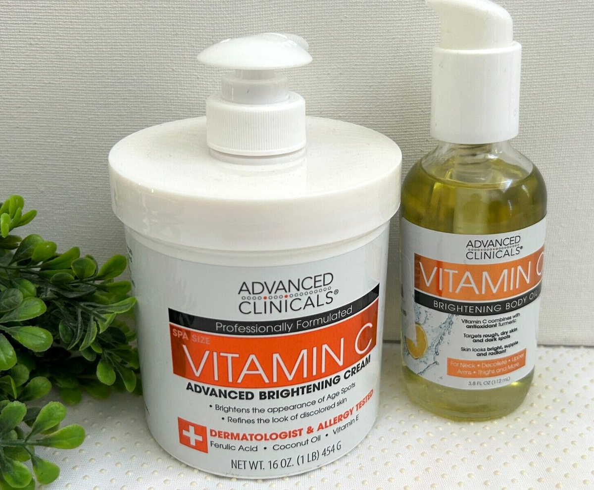 Crème & Huile Advanced Clinicals à La Vitamine C - Éclaircissant & Hydratant - 112ml + 454g - Neuf