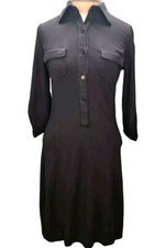 Max Studio Women's Dress Small Black Collared Button Rolled 3/4 Sleeves