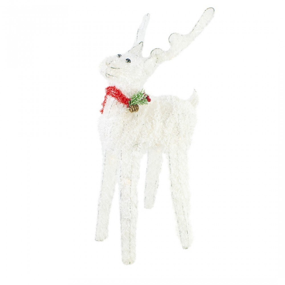 Renne de Noël lumineux 70cm plastique blanc avec lumières LED à piles