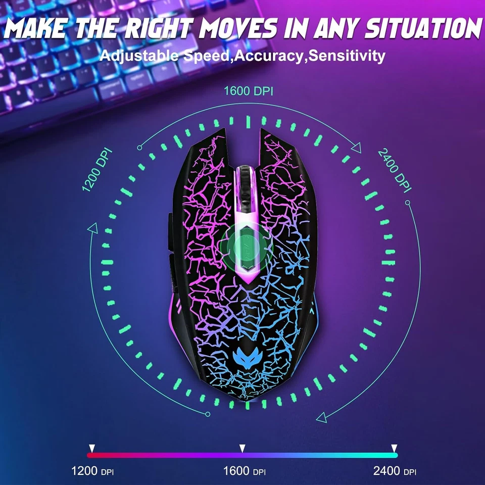 2.4GHz Wireless Gaming Mouse Silent Click Rechargeable RGB Backlit for PC/Laptop - Image 3 of 4