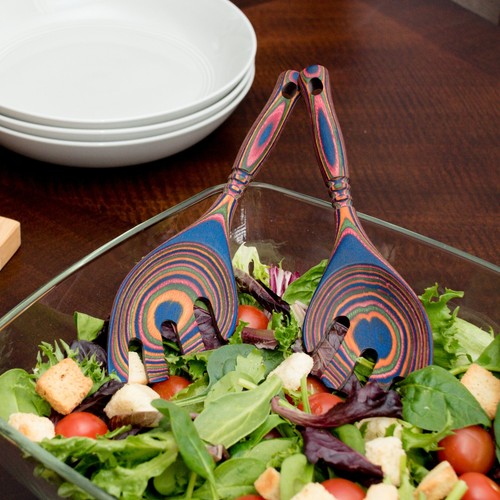 Island Bamboo Salad Hands, 9" Pair - Rainbow - Picture 2 of 9