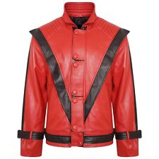Mens Music Concert Micheal Jackson Mj Thriller Red Black Real Leather Jacket