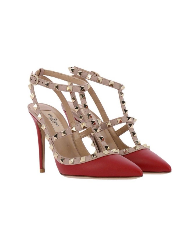 Valentino Rockstud Ankle Strap Pumps 100MM Red T-Strap Pointed SZ 38 NIB $1095