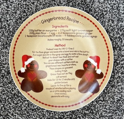 Cute Christmas Gingerbread Cookie Recipe Plate 8  Ceramic Holiday Plate