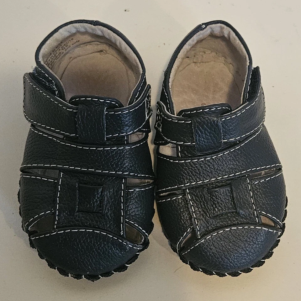 Sandalias de pescador de cuero azul marino pediped para bebé niño, suela suave, talla 6-12 meses (4-4,5) Foto 4 de 4