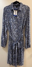 NWT Well Worn Women Shirt Dress Large L Blue Floral Long Sleeve Button Front