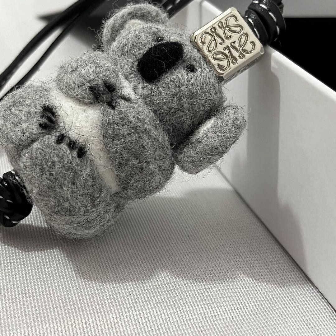 LOEWE Bag Charm Koala Felt & Calfskin Palladium Dies Leather strap