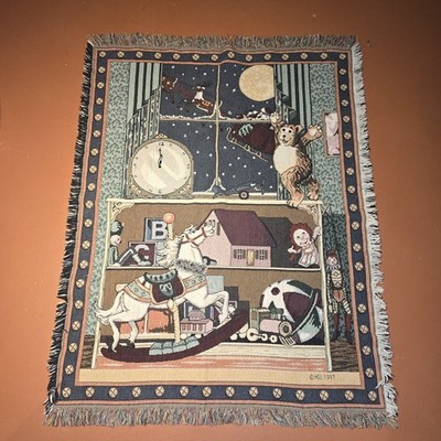 Vintage Nursery Tapestry Throw Blanket ''The Night Before Christmas'' USA 1997