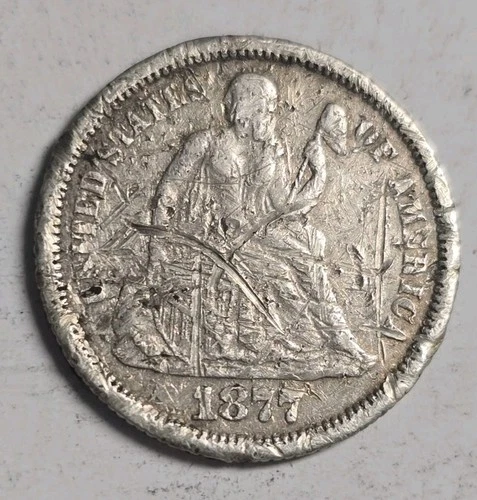 1877-CC Seated Liberty Dime XF Details - Damaged