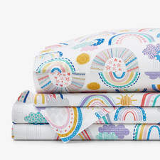 Company Kids Magical Rainbows Organic Cotton Percale Sheet Set Full White Multi