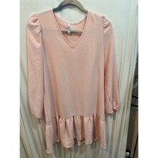 2 Hearts Pink Long Sleeve Ruffle Hem V Neck Mini Dress Made in USA