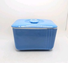Vintage Hall China Westinghouse MCM Blue Refrigerator Dish W/Lid 6" x 4"