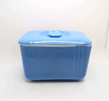 Vintage Hall China Westinghouse MCM Blue Refrigerator Dish W/Lid 6" x 4"