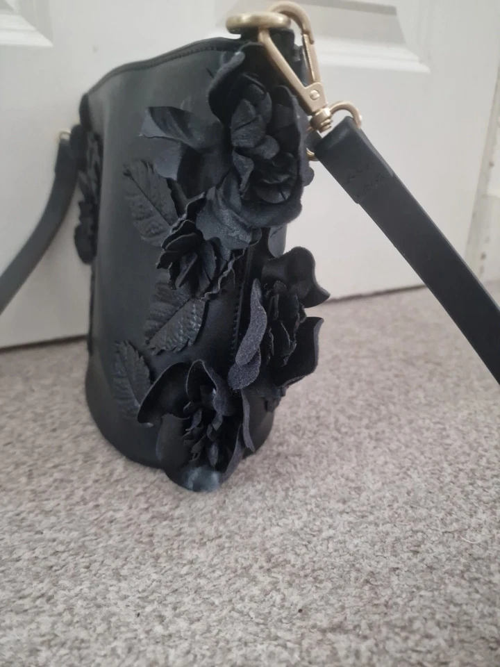 Zara Crossbody Floral Embellished Black Adjustable Strap Gold Hardware - Image 3 of 4