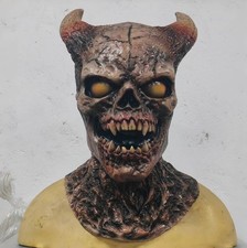 Demonic Skull Mask with Horns Latex Full Head Halloween Costume Zombie Face