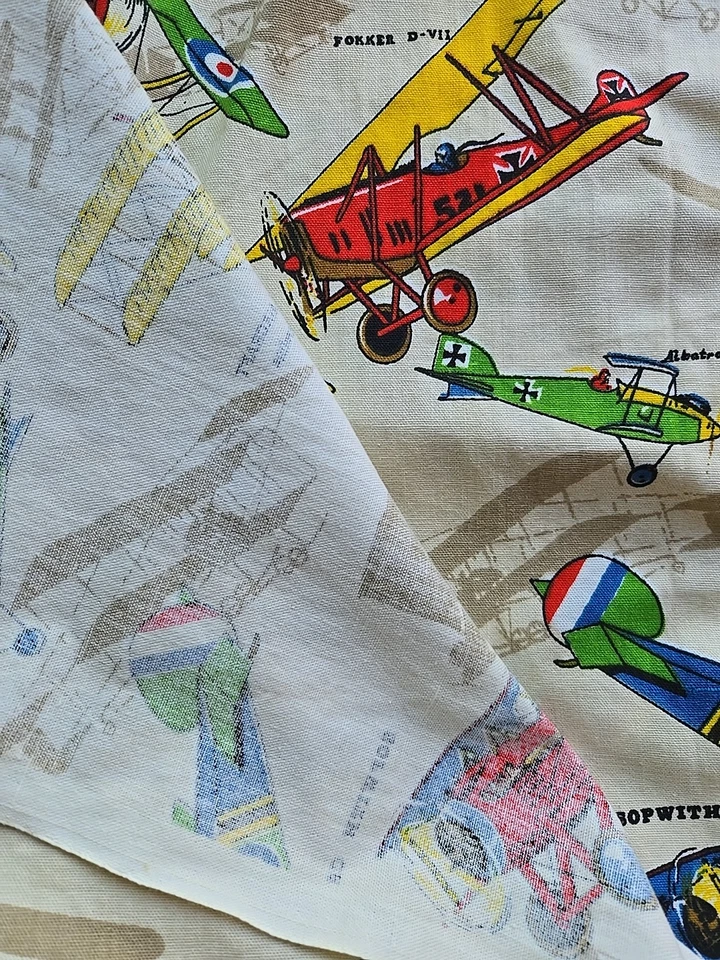 VTG House 'N Home Fabric & Draperies 8+ Yards 44" Wide Old Airplanes Print Beige - Image 4 of 4