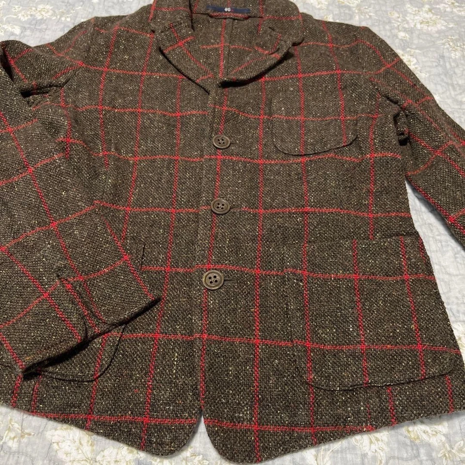 45R 45 об/мин чек узор Твидовая куртка, на заказ, хлопок, размер 2, коричневый, женщин - Изображение 3 из 4