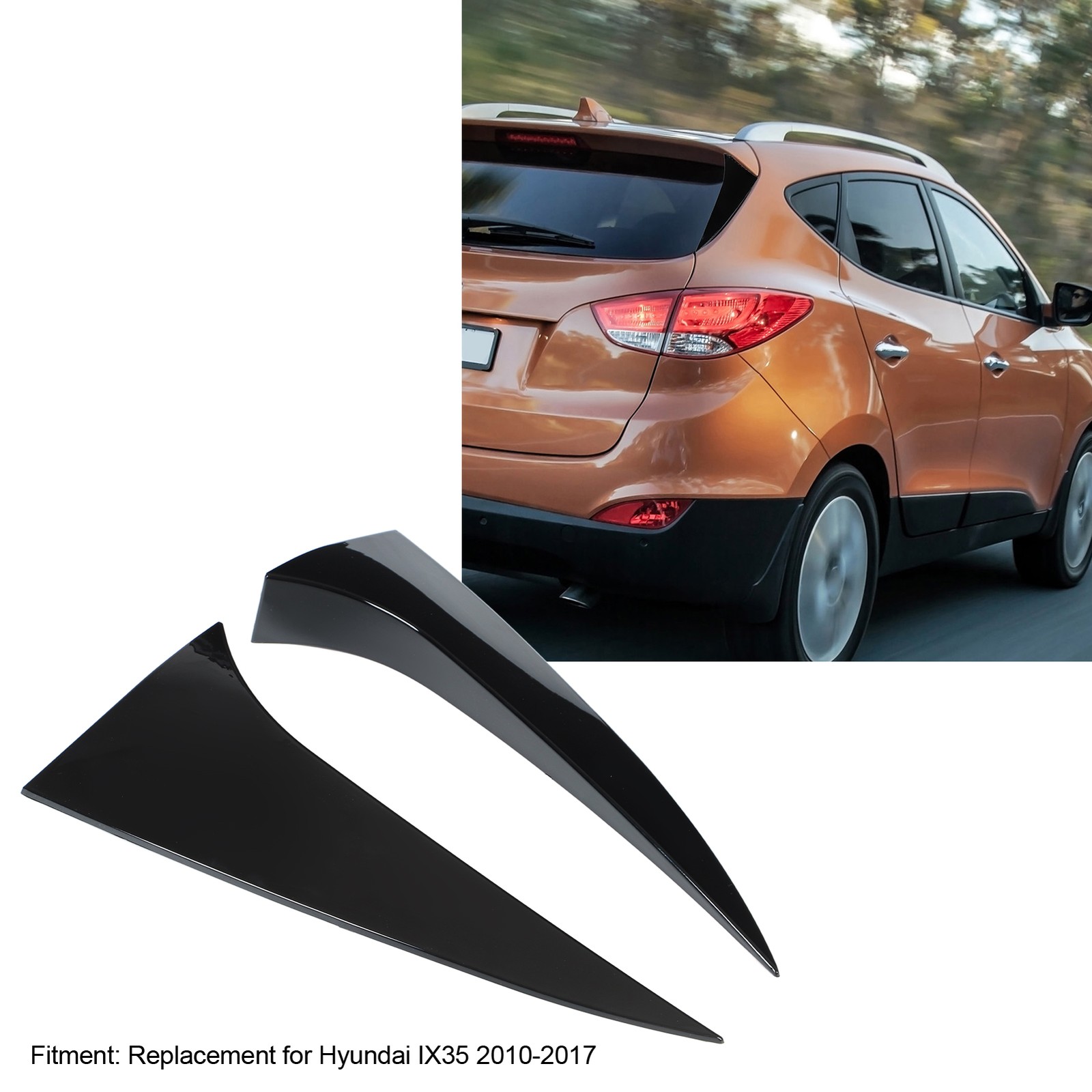 2pcs Glossy Black Rear Window Side Spoiler Wing For IX35 2010‑2017 New