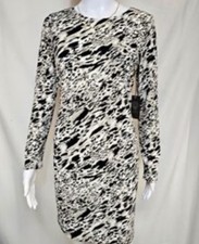 VINCE CAMUTO 2X Lined Back Closure Long Sleeve Dress Brown Multi NWT