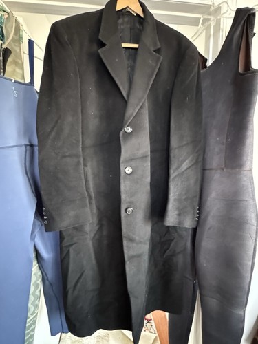 Jos A Bank Overcoat Mens Black Wool Blend Business Trench Coat Buttoned 42L - Picture 1 of 10