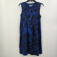 Simply Vera Vera Wang Blue Black Floral Sleeveless Sheath Dress Womens Size 10