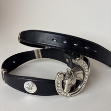 Nocona Western Leather Conchos Black w Silver Horse Buckle Belt Sz 44