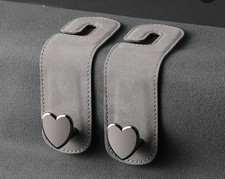 2 Shopping Bag Car Hooks Coat Handbag Heart Hanger Headrest Hook Metal Grey