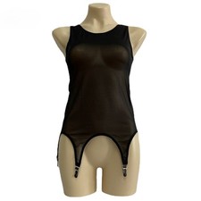 Sheer Mesh Vest Bodysuit with 6 Straps Garter Belt Night Lingerie S 2XL