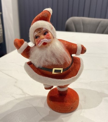 Vintage Weihnachten tanzender Weihnachtsmann rot beflockt Blasform Dekor 7''
