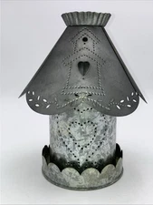 Rustic Farmhouse Candle Lamp Holder Punched Tin Heart