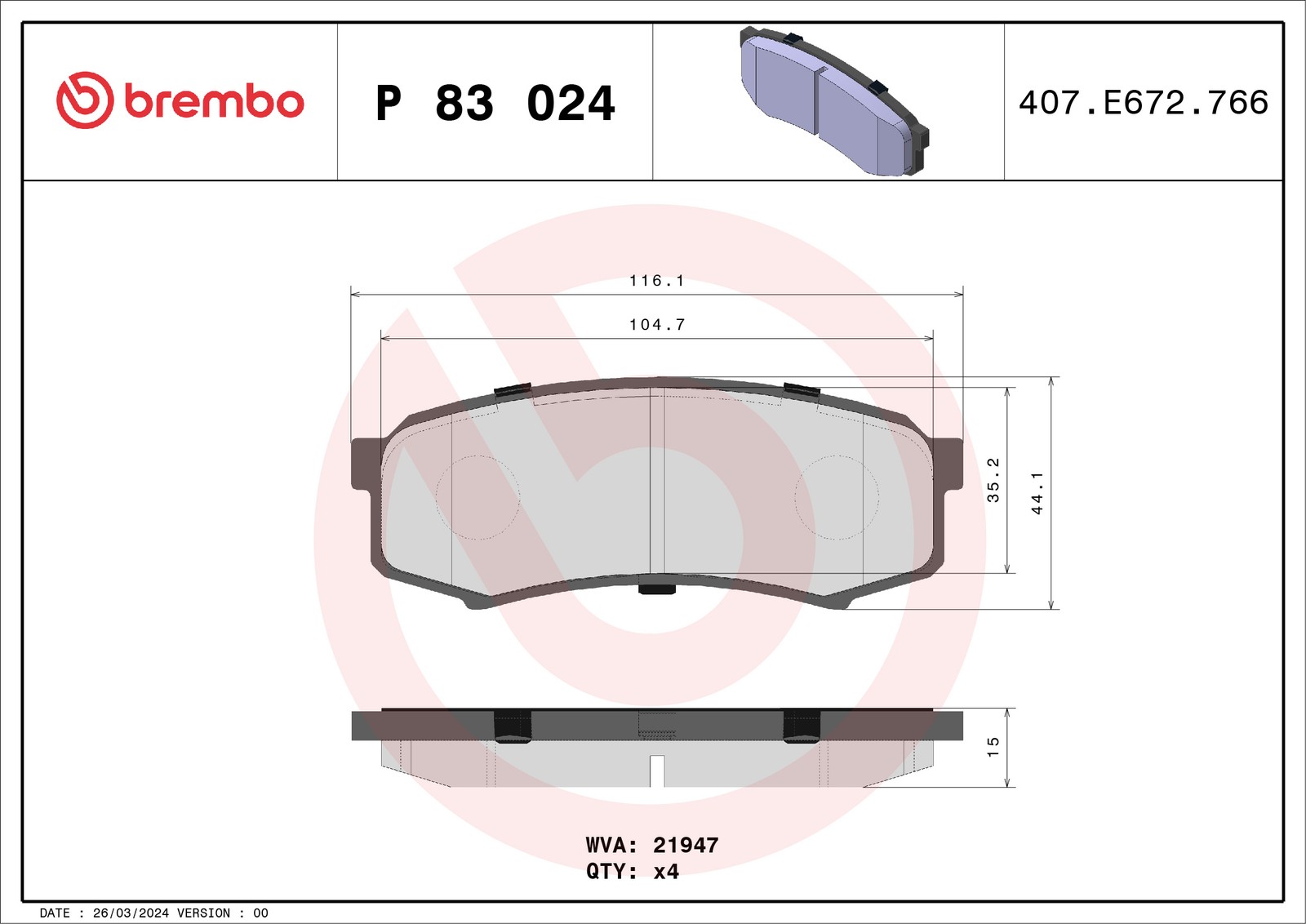 Brembo Bremsbelagsatz, Scheibenbremse [Hersteller-Nr. P83024] für Lexus, Mitsubishi, Toyota - Bild 5