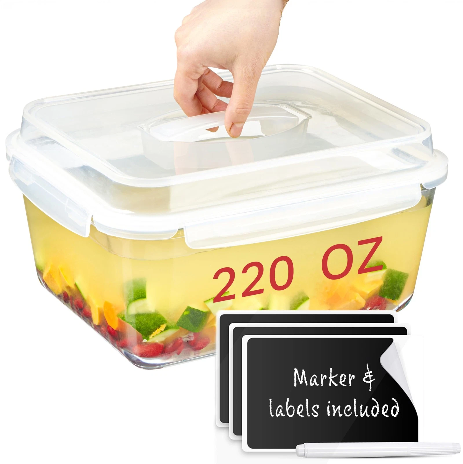 Extra Large Oven Safe Glass Food Storage Container with Airtight Locking Lid ...