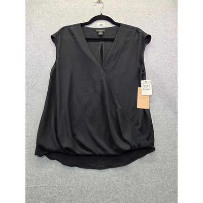 Halogen Black V-Neck Surplice Wrap Blouse Sleeveless Top HA451674MI Womens S NEW