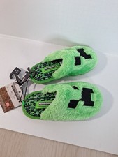Minecraft Creeper gamer slippers Block Head logo house shoes youth sz 13-1 NWT 