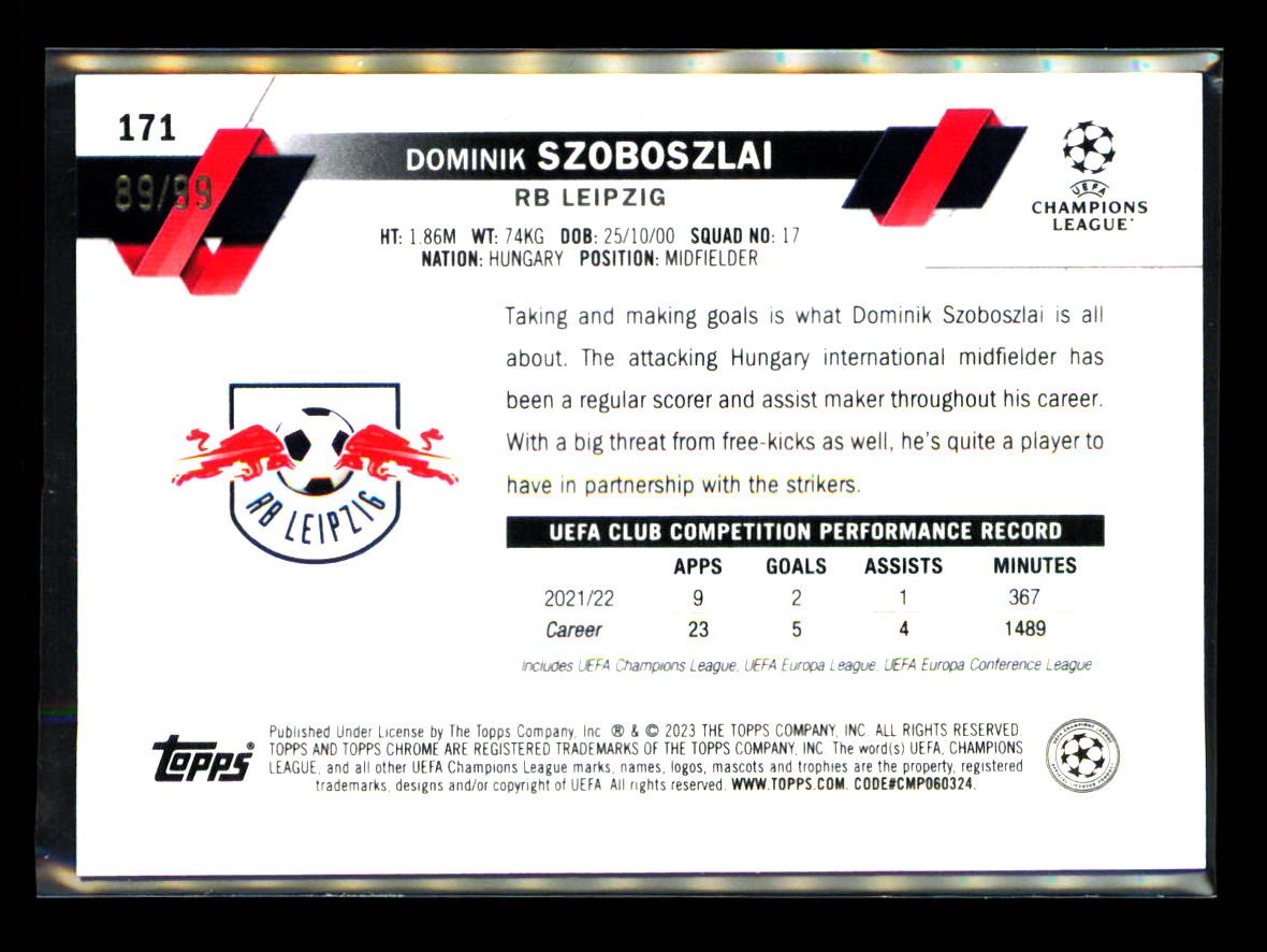 2022-23 Topps Chrome Sapphire UEFA Club #171 Dominik Szoboszlai
