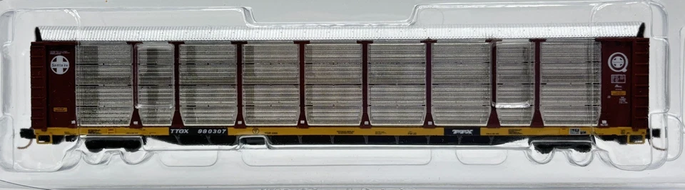N Scale Red Caboose 19101-1 Santa Fe Bi-Level Closed Auto Rack TTGX 990307 - Image 4 of 4